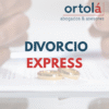Manos con los anillos de boda de fondo y el texto Divorcio Express
